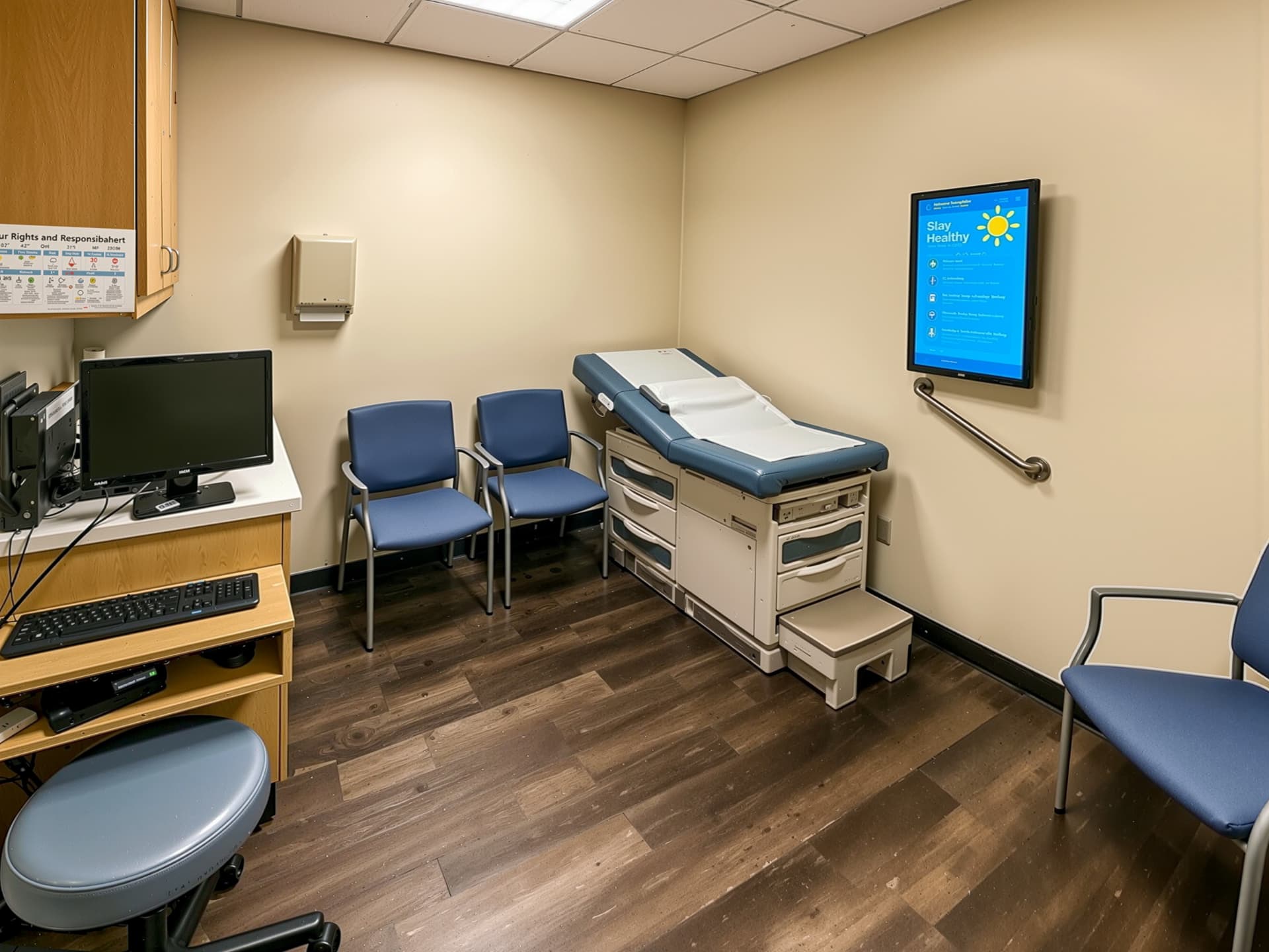 Exam room with table, seating and monitor at 1970 Golf Street, Sarasota
